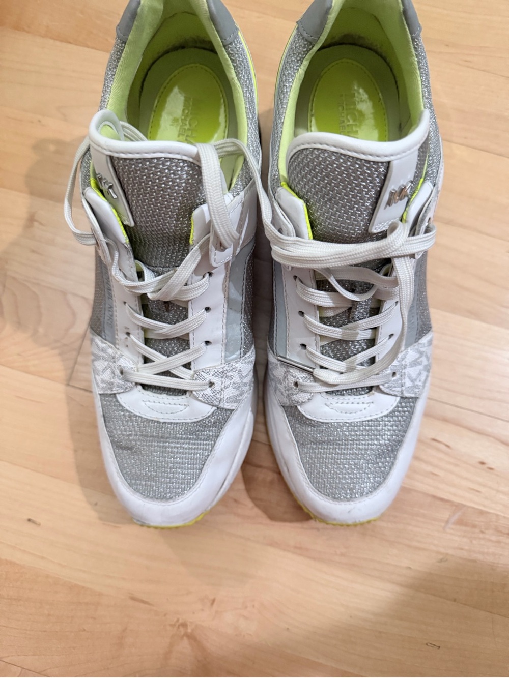 Women’s Silver & White Athletic Sneakers - Comfort Lace-Up